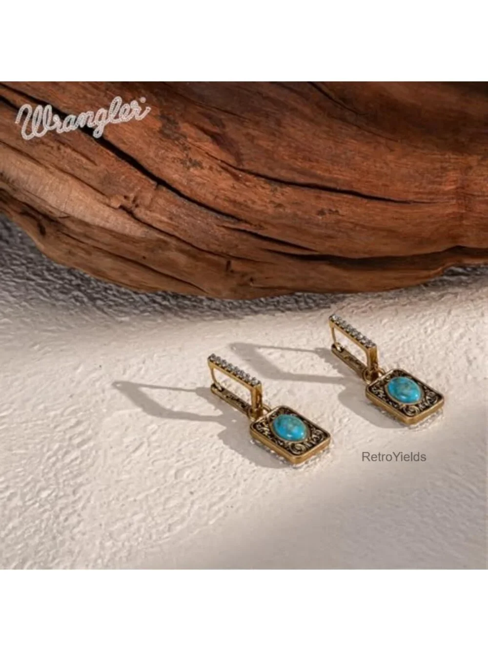 Western Square Drop Hoop Earrings for Women 14k Gold Plated Turquoise Cowgirl